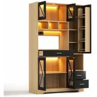 STILVORA Küchenschrank mit verstellbaren Einlegeböden für flexible Aufbewahrung, Vitrinenschrank mit Schublade und farbwechselnder LED-Beleuchtung, Hochschrank mit Steckdosenfunktion im Scheunenstil