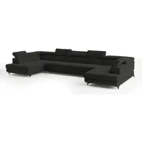 Masseno Ecksofa URMANO mit Schlaffunktion U-Form, Sofa mit Bettkasten, Wohnzimmersofa, Couch, Soffa, Bettsofa, Couchgarnitur- Schwarz, MONOLITH 95