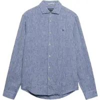 Superdry für Herren. M4011103A Riviera Leinenhemd blau (S), Lässig, Langarm