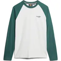 Superdry für Herren. M6010801A Essential Langarm-Baseball-T-Shirt weiß, grün (XXL), Lässig, Baumwolle