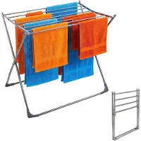 Relaxdays Wäscheständer klappbar, 8 Stangen, HxBxT: 77 x 86 x 57 cm, Edelstahl, platzsparender Stand-Trockner, silber