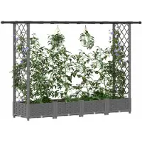 vidaXL Hochbeet mit Rankgitter und Dach Hellgrau 203 x 40 x 121 cm PP