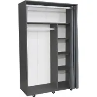 VCM Kleiderschrank auf Rollen H. 175 x B. 101 x T. 51 cm mit Kleiderstangen, Regalfächern & Vorhang, mobiler Garderobenschrank - Ostila