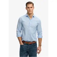 Superdry für Herren. M4011109A Weggeschnittenes Popeline-Hemd blau (L), Lässig, Baumwolle, Klassisch, Langarm