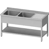 Stalgast Spültisch mit Grundboden, 1500x700x850 mm, mit zwei Becken links, mit Aufkantung, verschweißt