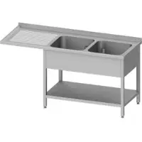 Stalgast Spültisch mit Grundboden, und Überstand, 1800x700x900 mm, mit zwei Becken rechts, mit Aufkantung, verschweißt