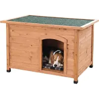 Relaxdays Hundehütte, Holz, HxBxT: 58,5 x 85 x 53 cm, wetterfestes, klappbares Dach, Outdoor Hundevilla, orange/grün