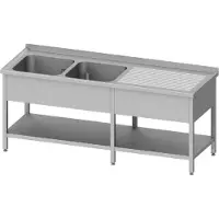 Stalgast Spültisch mit Grundboden, 2800x600x850 mm, mit zwei Becken links, mit Aufkantung, verschweißt