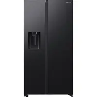 Samsung Side-by-Side mit Slim Ice Maker und Wassertank, 628 ℓ, Freistehend, Amerikanische Tür, Schwarz, Edelstahl, Gehärtetes Glas, Links/Rechts, 628 l