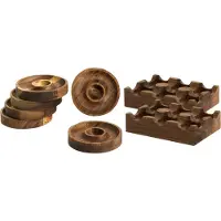 Beliani Eier-Servierset Braun Akazienholz 8-Teilig 2 Eierschalen Eierkarton-Form & 6 Eierbecher mit Ablagen Küchenzubehör Küchenhelfer für Frühstück