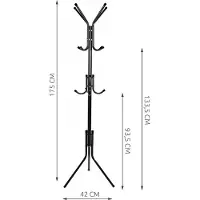 Ruhhy Garderobenständer 12 Haken 3 Ebenen 175cm Kleiderständer für Jacken Mäntel Schals Taschen Hüte Metall Schwarz/ Weiß 23814, Farbe:Schwarz/ black