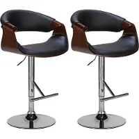 DELUKE 2er Set Barhocker GASEN - Kunstleder Walnuss/schwarz 60x52x95 cm | Barstuhl Höhenverstellbar Mit Lehne Drehbar Tresenhocker Tresenstuhl Kneipenhocker