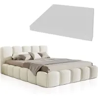 Juskys Polsterbett Catania - Modernes Bubble Design, gepolstertes Kopfteil, inkl. Matratze - 180 x 200 cm - Creme