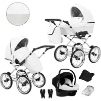 Kunert Romantic 3-in-1 Kombikinderwagen Weiß Eco mit Babyschale, Silber-Rahmen