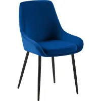 CLP Esszimmerstuhl Elmira Samtbezug gepolstert mit Rückenlehne dunkelblau Material Gestell Metall matt schwarz