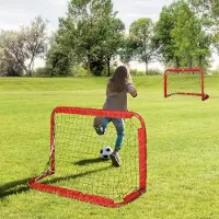 SUGIFT Fußballtor Set, 2 klappbare Mini Tore, Metallrahmen Kinder Fußball, Rot | 90 x 36 x 60 cm | 2er Set | inkl. Montagewerkzeug