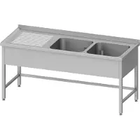 Stalgast Spültisch ohne Grundboden, 1700x600x850 mm, mit zwei Becken rechts, mit Aufkantung, verschweißt