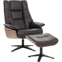 MCA Relaxsessel + Hocker MCW-N57, Fernsehsessel Liegesessel, Holz Echtleder braun