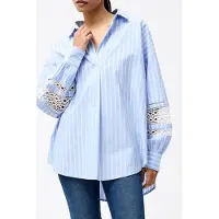 French Connection Cambria Cotton Str Trim Shirt Blue/white Größe: L | Longsleeves Outlet | Damen | Blau