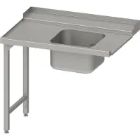 Stalgast Zulauftisch, Korbführung mit Gefälle, auf zwei Beinen mit einem Becken 1300x750x880 mm, Anbauseite links, mit Aufkantung, verschweißt