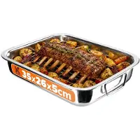 Kadax Bratenform mir Rost "Motte", Bratpfanne aus Edelstahl, mit Einsatz, Auflaufformen, 35 cm, Silber