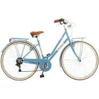 Via Veneto Bici Cityrad Condorino Damenmodell, 28 Zoll, 6-Gang, Blau. "Mama non Mama" (wahrscheinlich ein Produktname oder eine Marketingbezeichnung)