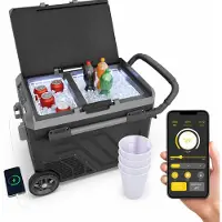 ONBEST Kompressor Kühlbox | 40L | 12V | 230V | mit App-Steuerung | Touchdisplay | Rollen | USB-Anschlüsse | LED | 4 x Trinkbecher
