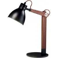 FABAS LUCE Sveva Tischleuchte aus Metall und Schwarz/Walnussholz, E27-Fassung, elegantes Design, ideal für die Innenbeleuchtung, 230 V, Schutzklasse II