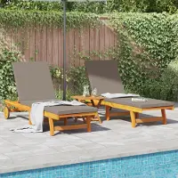 vidaXL Möbel Sonnenliegen 2 Stk. mit Rädern, Tisch und Kissen Akazienholz - Gartenliegen 3325209