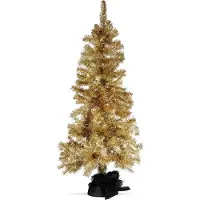 Koopman Künstlicher Weihnachtsbaum - 120 cm - Stabil - Kunststoff - Christbaum Gold mit Dekojute