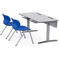 Xl Moebel Gmbh Ergonomische Schulbank mit blauen Stühlen und praktischer Aufbewahrung