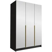 Mirjan 24 Kleiderschrank Calia III, Schlafzimmer, mit Spiegel, Drehtürenschrank, mit Kleiderstange, Modern, Garderobenschrank, Metallgriffe (Farbe: Schwarz / Schwarz + Gold)