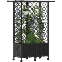 vidaXL Hochbeet mit Rankgitter und Dach Schwarz 124 x 40 x 142 cm PP