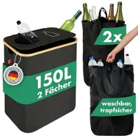 Blumtal Pflandflaschen Sammelbehälter 150L mit 2 Fächern - Bambus Pfandflaschen Organizer - Flaschensammler Leergut - Pfandflaschen Behälter - Schwarz