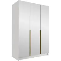 Mirjan 24 Kleiderschrank Calia III, Schlafzimmer, mit Spiegel, Drehtürenschrank, mit Kleiderstange, Modern, Garderobenschrank, Metallgriffe (Farbe: Weiß / Weiß + Gold)