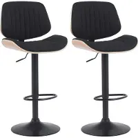 DELUKE 2er Set Barhocker LOSAN - Stoff Natura/schwarz 50x50x94 cm Schwarz Hellbraun Schwarz | Barstuhl Höhenverstellbar Mit Lehne Drehbar Tresenhocker