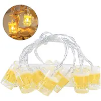 Novzep LED Bierglas Lichterkette, 1,5 Meter, 10 Warmweiße LEDs, Bierkrug Lichterkette Batteriebetriebene, Bier Dekorative Beleuchtung für Innen, Bar, Party