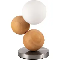 FABAS LUCE Micky Tischleuchte, 23 cm, aus Metall, Holz und mundgeblasenem Glas, Eichenfarbe, Touch-Dimmer, inklusive G9 20W Leuchtmittel - Micky