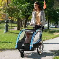 SUGIFT Fahrradanhänger Hund, Hundebuggy 2-in-1 klappbar, Kinderanhänger, Stahl Polyester, Blau | 20" Luftreifen | 5-Punkt-Sicherheitsgurt | 142 x 75 x 101 cm