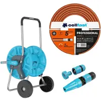 Cellfast Aluplus Schlauchwagen 1/2" 60 m + Gartenschlauch PROFESSIONAL 1/2" 30 m + Set mit Basic Sprühkopf 1/2"