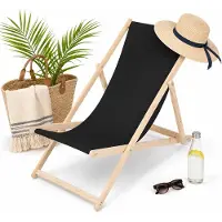 Mucola Strandstuhl klappbar Strandliege Holz Liegestuhl Gartenliege Sonnenliege Faltliege - Schwarz