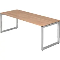 Bümö Schreibtisch Serie-R - Gestell: Silber, Nachbildung: Nussbaum, Größe: 200 x 80 cm