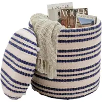 FineBuy Sitzhocker Stauraum Baumwolle 40cm Beige Stoffhocker Rund Polsterhocker Stoff