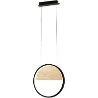 FABAS LUCE Pierre LED-Pendelleuchte, 29 W, Ø 400 mm, schwarzes Metall- und Holzgestell, warmes Licht (3000 K), stufenlos dimmbar, modernes und elegantes Design