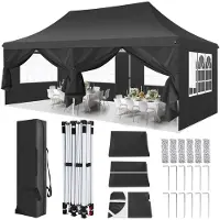 SANOPY Faltpavillon 3X6m Wasserdicht Stabil Pavillon, Partyzelt Faltbar mit 6 Seitenteilen,Upgrade-Hochdach und Tragetasche, Gartenpavillon, UV 50+, Schwarz