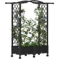 vidaXL Hochbeet mit Rankgitter und Dach Schwarz 124 x 40 x 129 cm PP