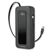 IMoshion Powerbank mit ausziehbarem Kabel 10.000 mAh - Power Delivery - USB-C + Lightning - Schwarz
