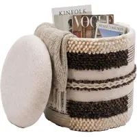 FineBuy Sitzhocker mit Stauraum Wolle 40cm Beige Stoffhocker Rund Polsterhocker Stoff