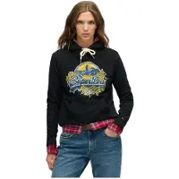 Superdry für Damen. W2012535A Kapuzenpullover Floral Schwarz (S), Lässig, Baumwolle, Langarm