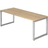 Bümö Schreibtisch Serie-R - Gestell: Silber, Nachbildung: Eiche, Größe: 200 x 80 cm
